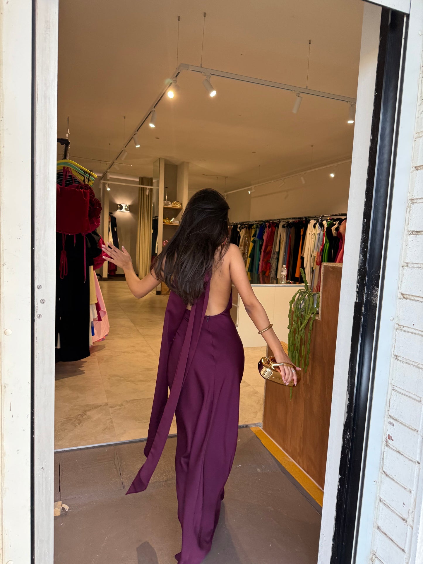 Misha Evianna Satin Maxi Wine