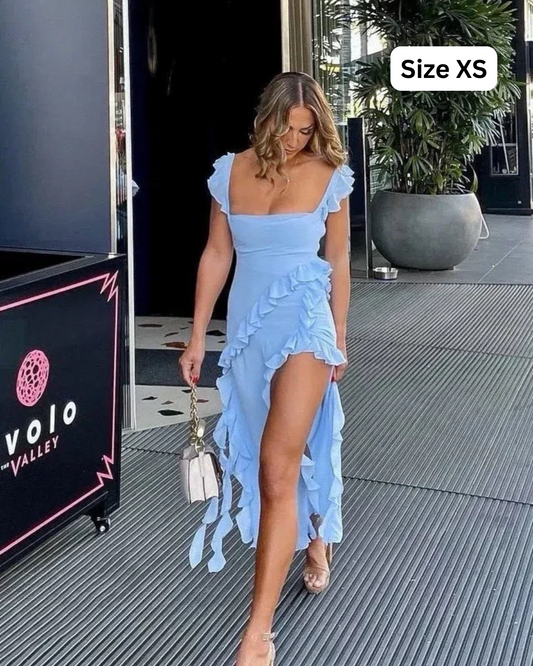 House of CB Ariela Soft Blue Ruffle Maxi Dress