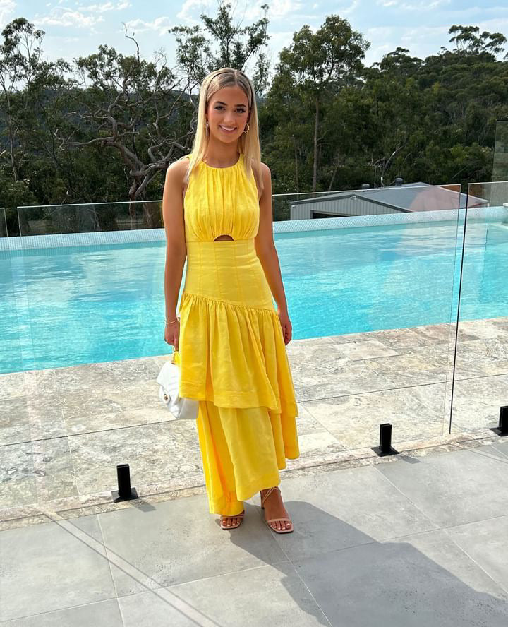 AJE Caliente Tiered Cut Out Dress Yellow