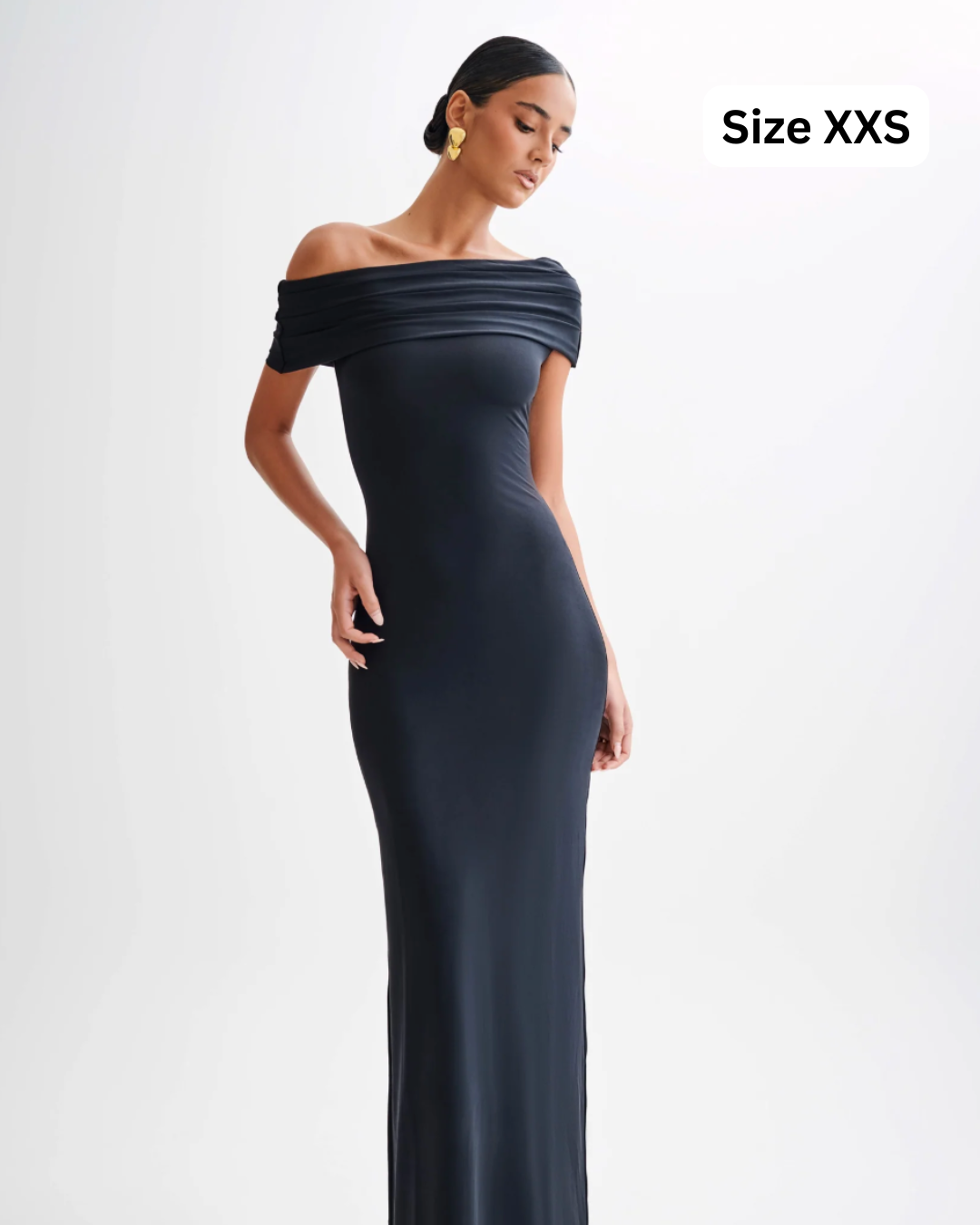 Meshki Cassandra Off Shoulder Slinky Maxi Dress Black
