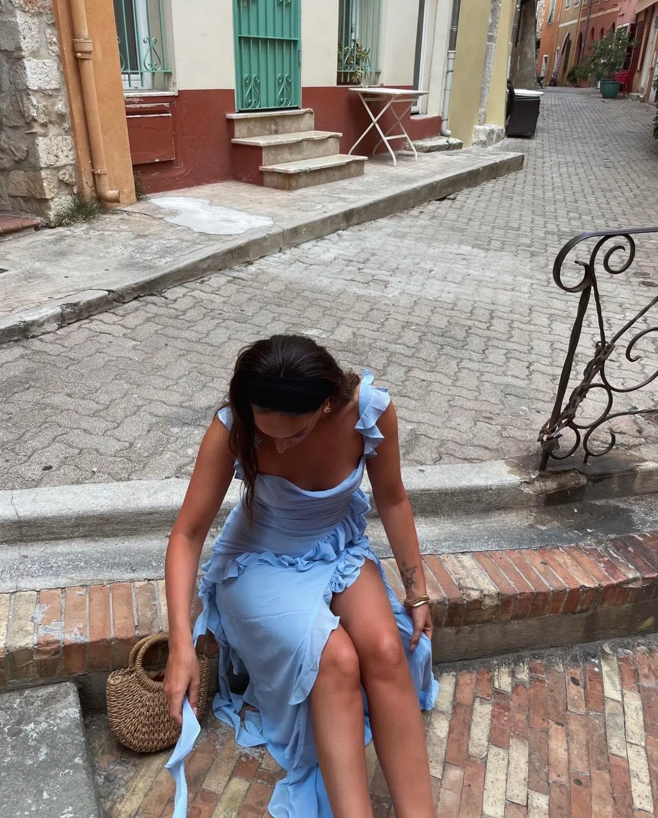 House of CB Ariela Soft Blue Ruffle Maxi Dress