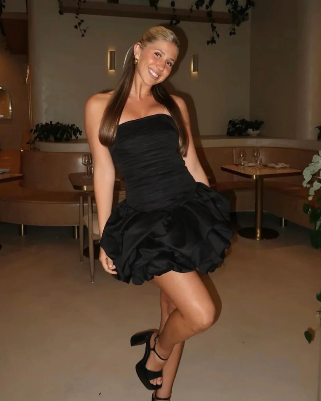 AJE Violette Bubble Hem Mini Black