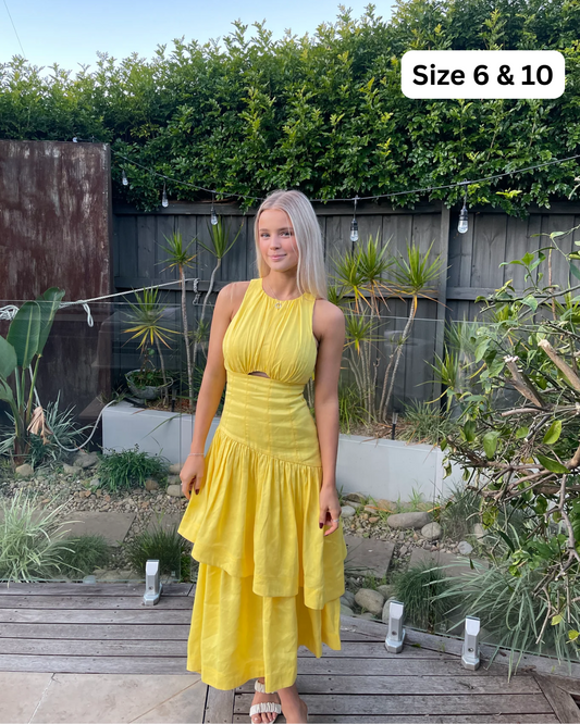 AJE Caliente Tiered Cut Out Dress Yellow