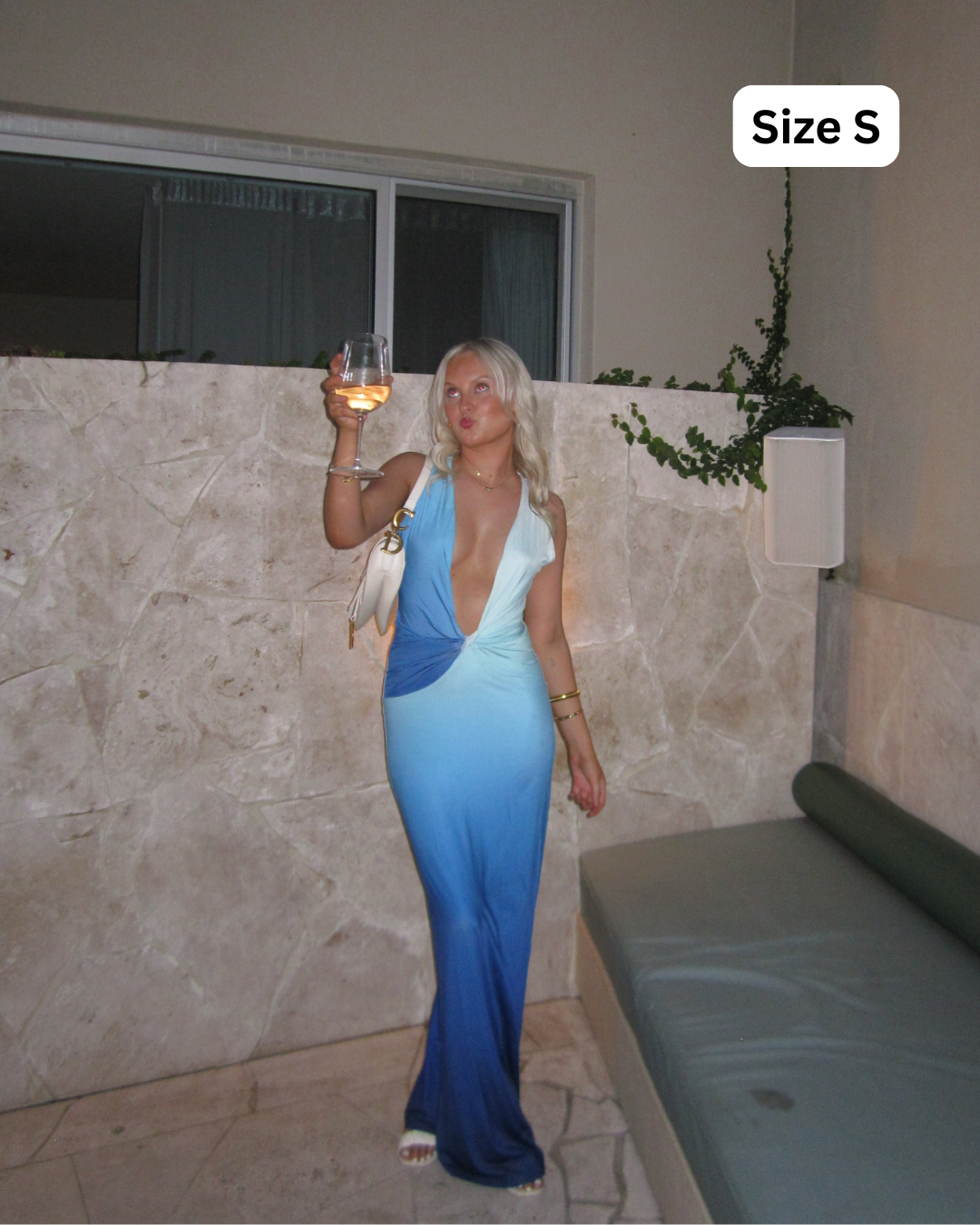 Meshki Stella Draped Slinky Blue Maxi