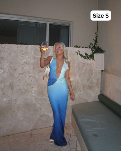 Meshki Stella Draped Slinky Blue Maxi