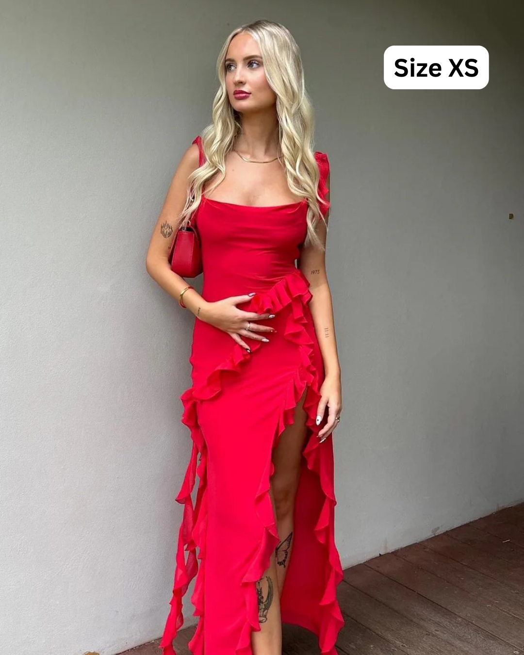 House Of CB Ariela Ruffle Red Maxi