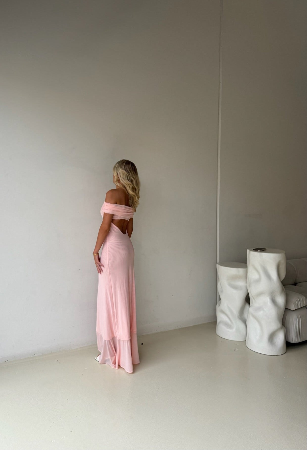 audrey off shoulder mesh maxi dress - pale pink audrey off shoulder mesh maxi dress pale pink Hidden Flair One Shoulder Mesh Maxi Dress Pink