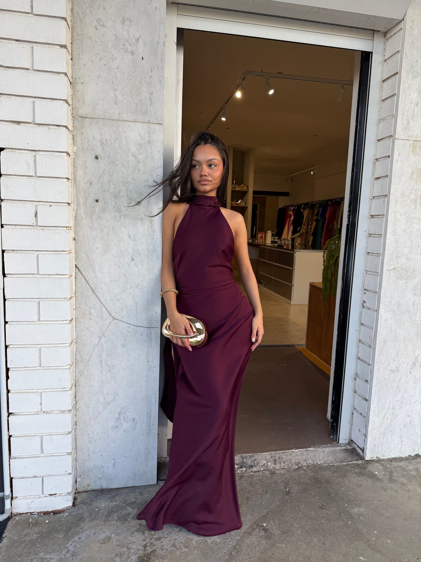 Misha Evianna Satin Maxi Wine