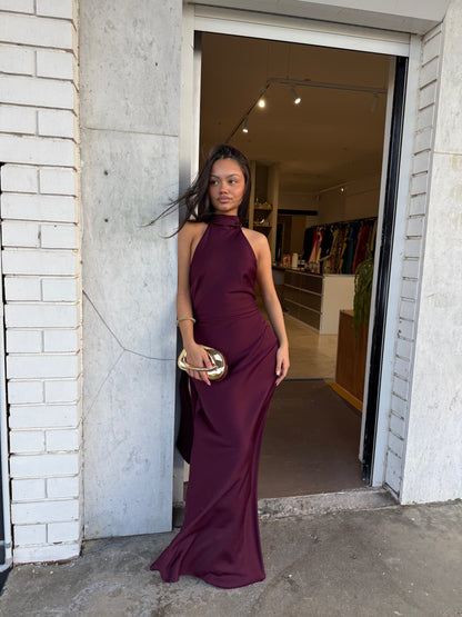 Misha Evianna Satin Maxi Wine