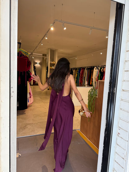 Misha Evianna Satin Maxi Wine