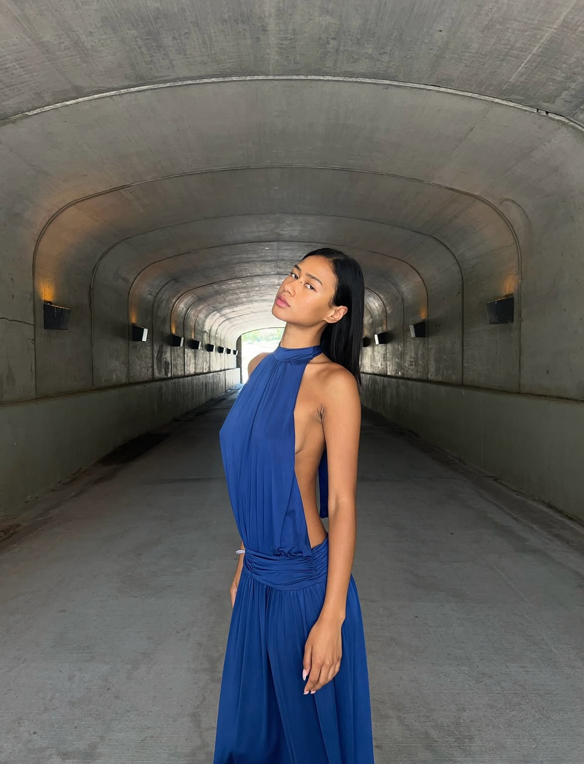 At First Sight Reef Navy Backless Midi