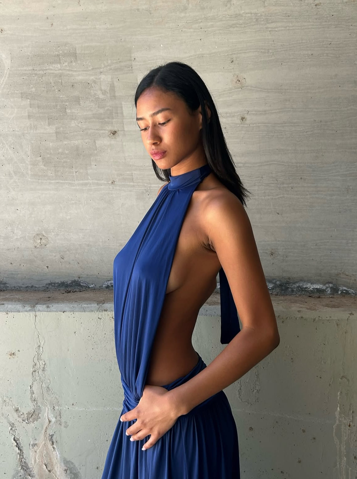 At First Sight Reef Navy Backless Midi