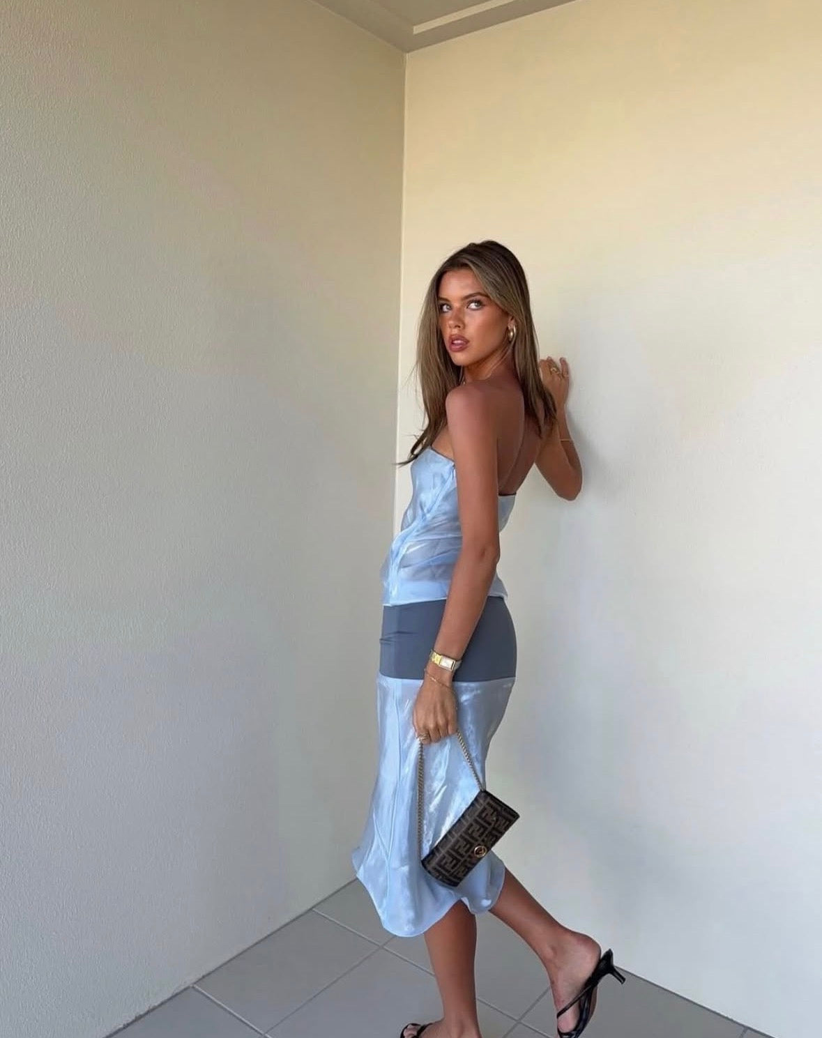 Mode Mischief Blue Melt Panel Midi Dress