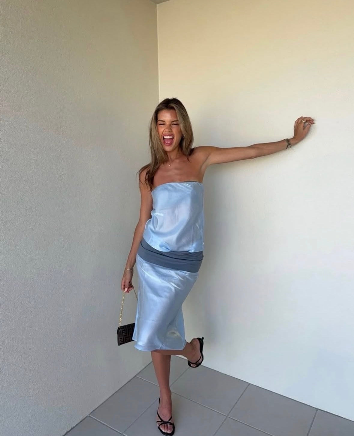 Mode Mischief Blue Melt Panel Midi Dress
