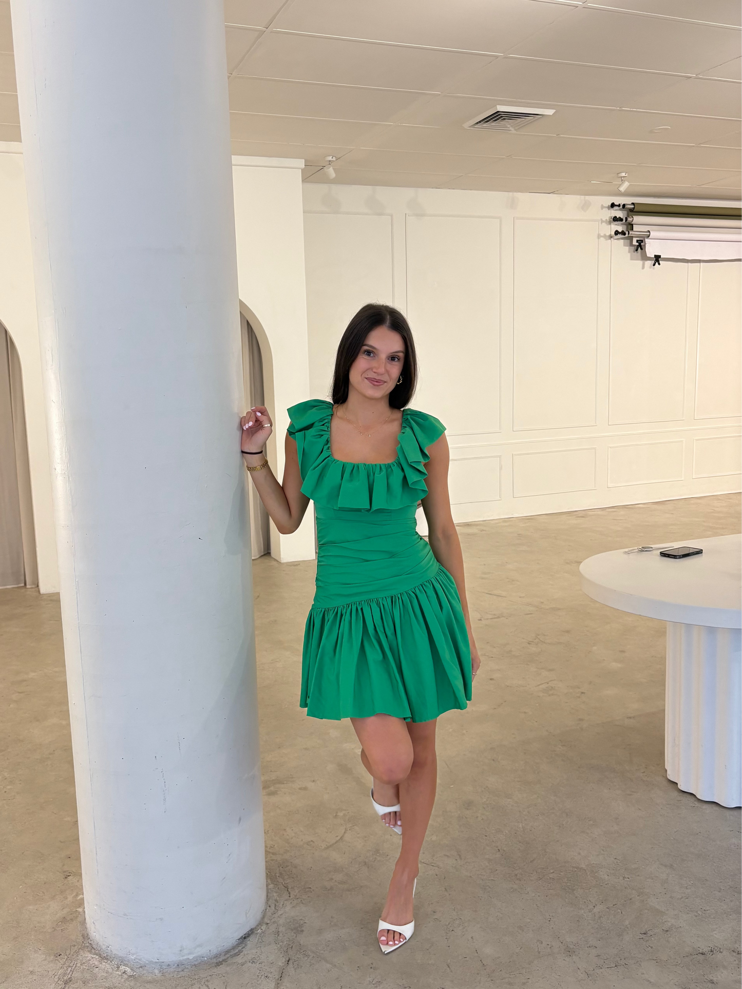 Alemais Doira Ruffle Green Mini Dress