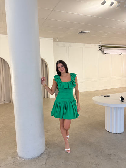 Alemais Doira Ruffle Green Mini Dress
