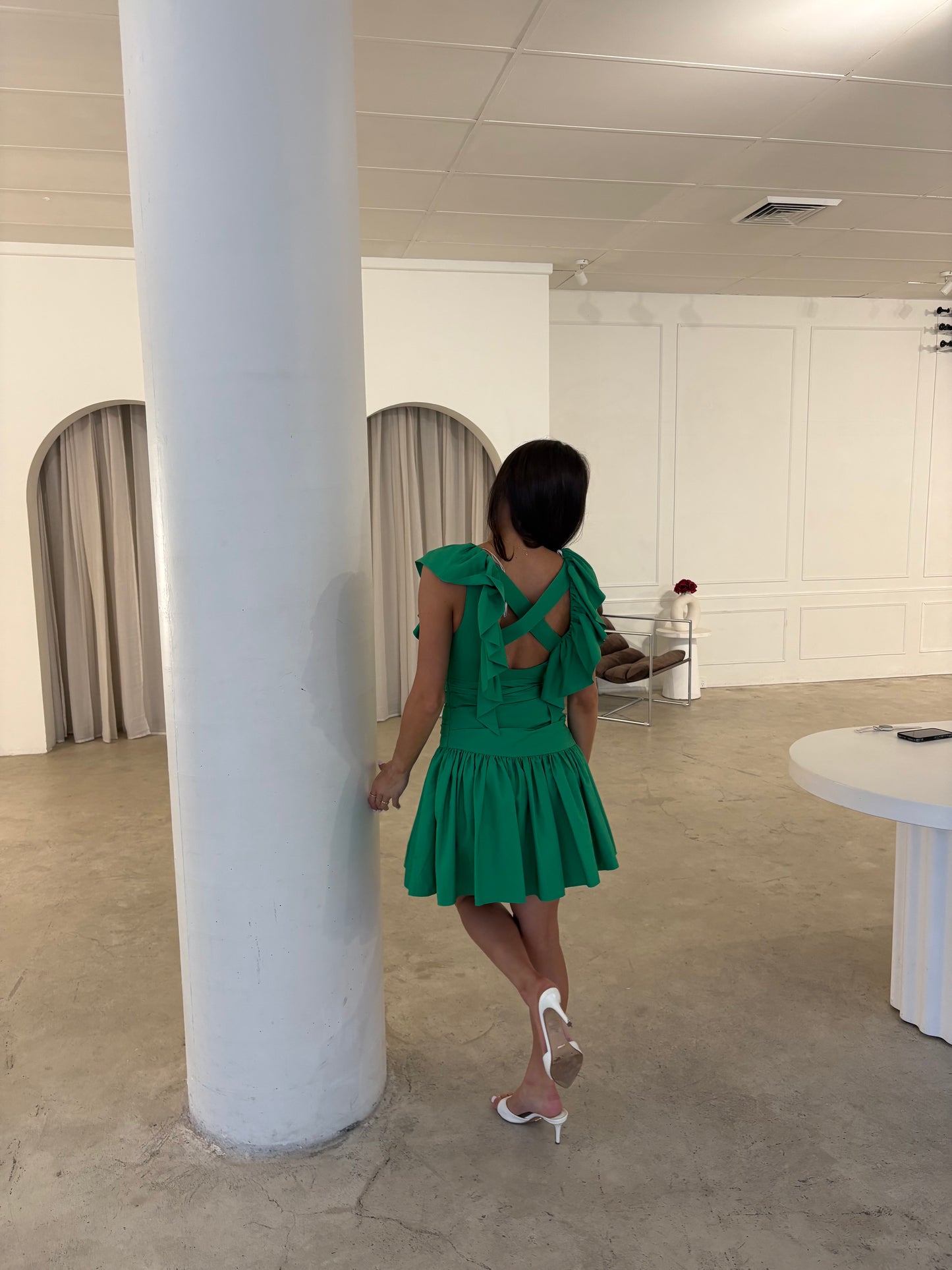 Alemais Doira Ruffle Green Mini Dress