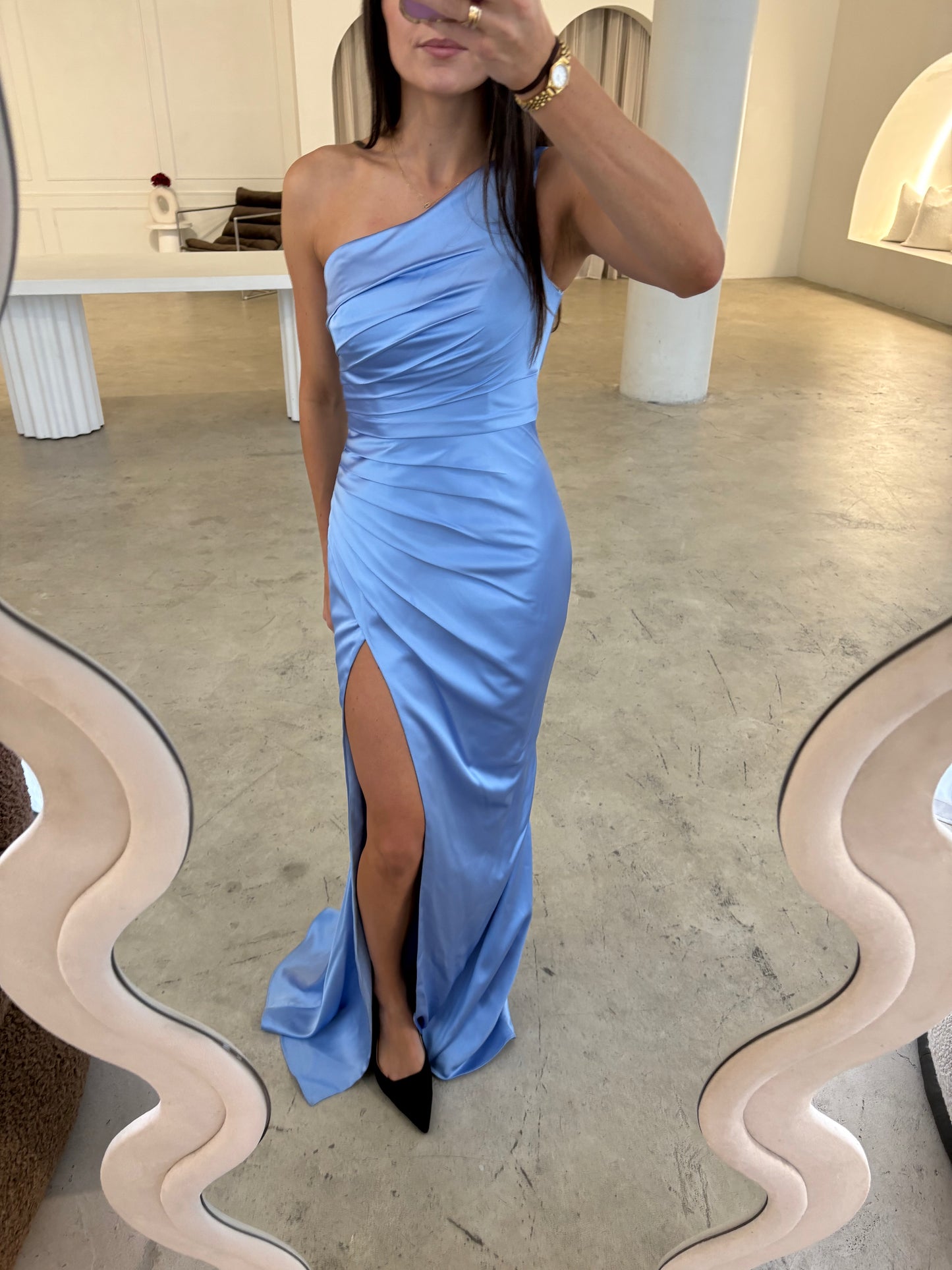 Jadore Light Blue Silk One Shoulder Formal Dress