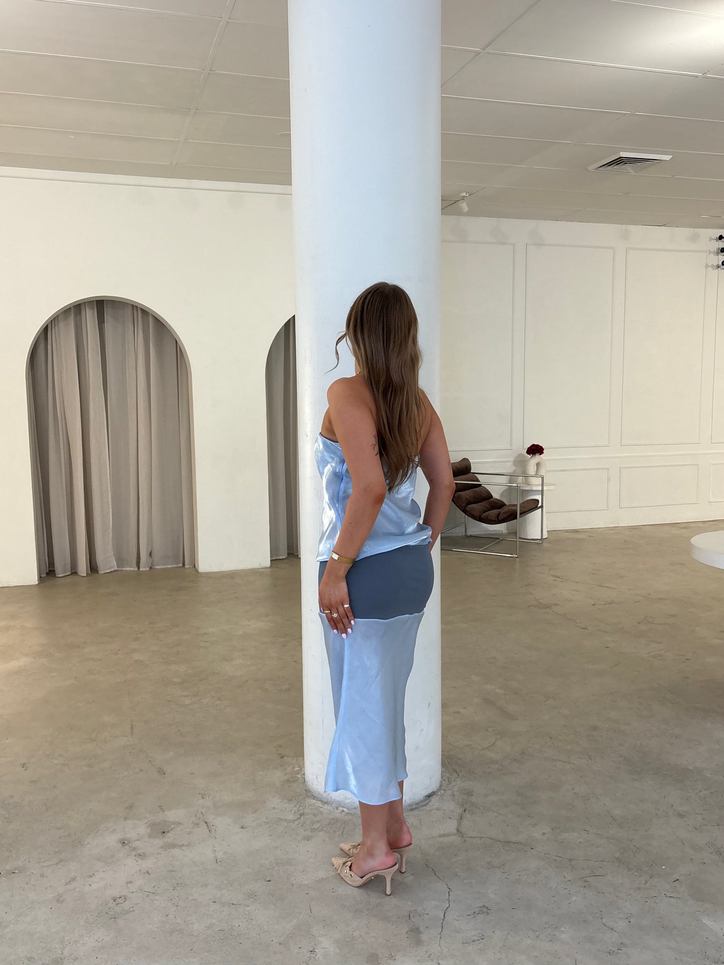 Mode Mischief Blue Melt Panel Midi Dress