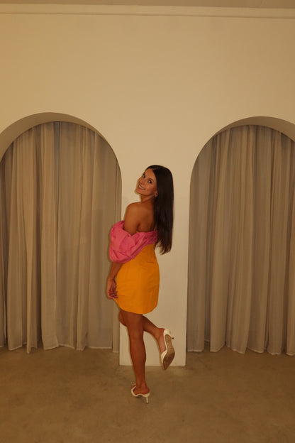 Rachel Gilbert Manuela Orange and Pink Mini Dress