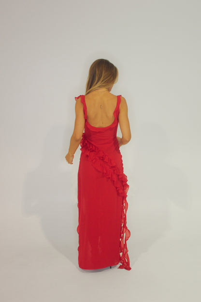House Of CB Ariela Ruffle Red Maxi