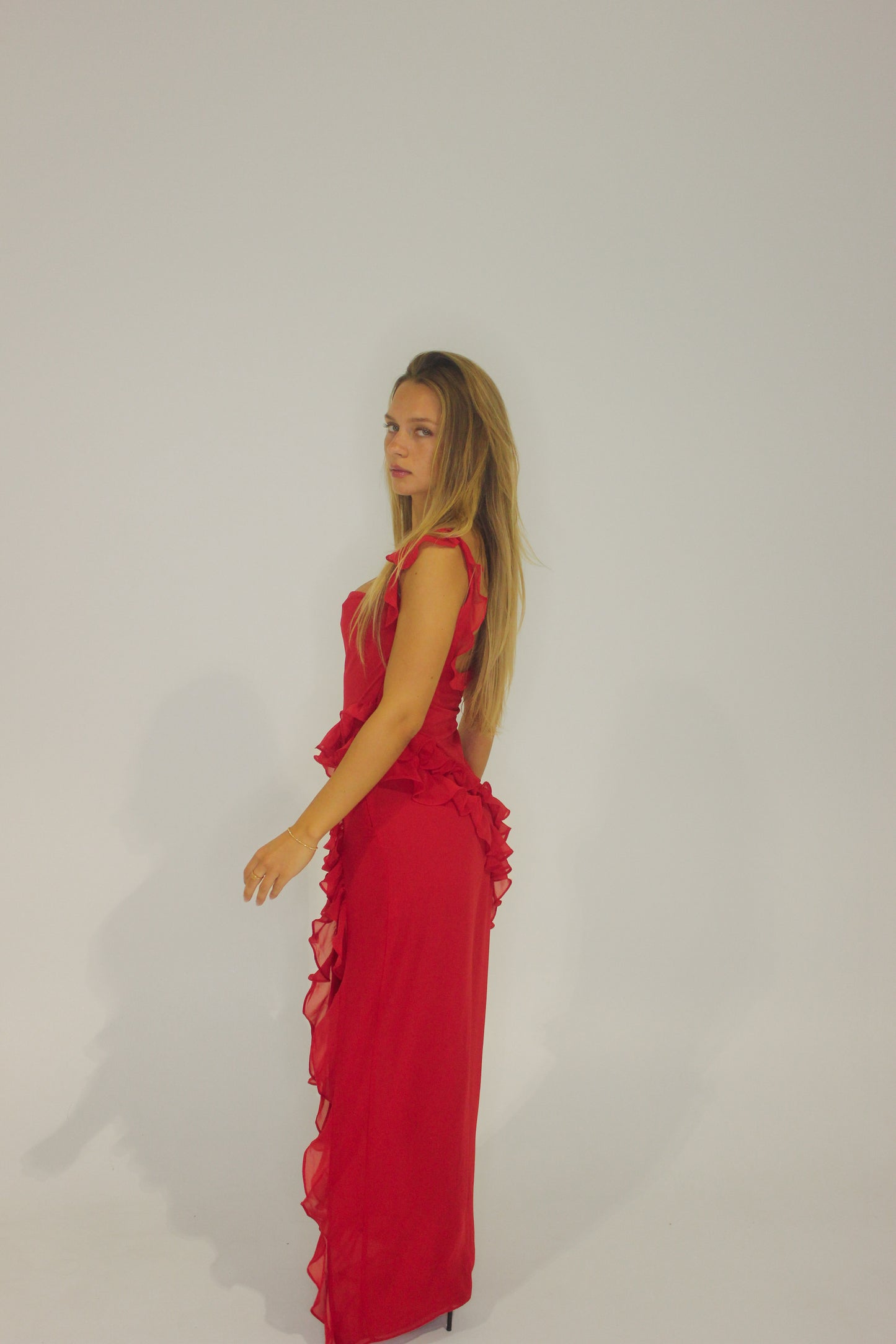 House Of CB Ariela Ruffle Red Maxi
