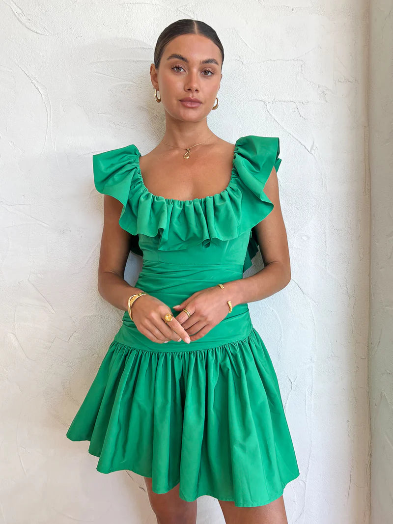 Alemais Doira Ruffle Green Mini Dress