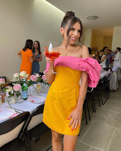 Rachel Gilbert Manuela Orange and Pink Mini Dress