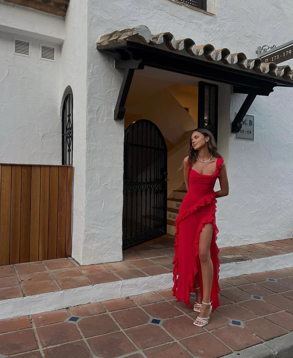 House Of CB Ariela Ruffle Red Maxi