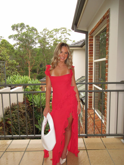 House Of CB Ariela Ruffle Red Maxi