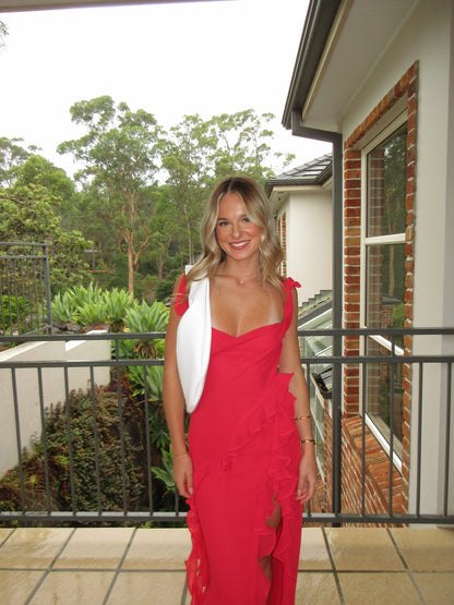 House Of CB Ariela Ruffle Red Maxi