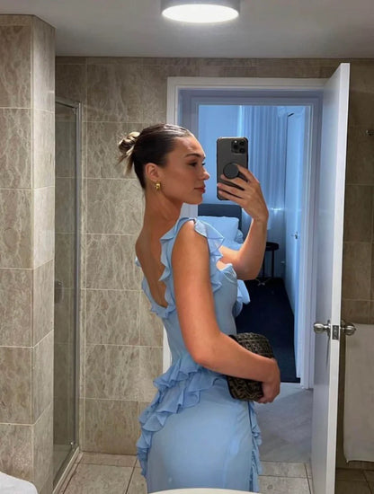 House of CB Ariela Soft Blue Ruffle Maxi Dress
