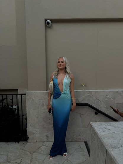 Meshki Stella Draped Slinky Blue Maxi