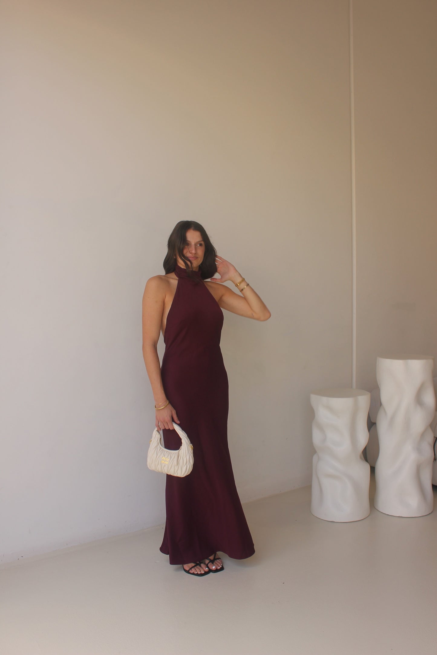 Misha Evianna Satin Maxi Wine