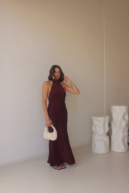 Misha Evianna Satin Maxi Wine