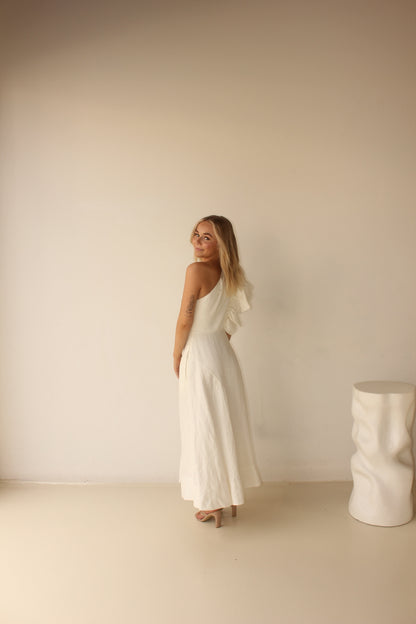 AJE Bonjour Asymmetric Midi White