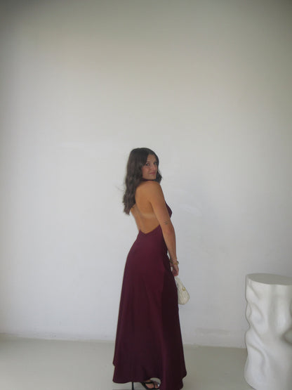 Misha Evianna Satin Maxi Wine