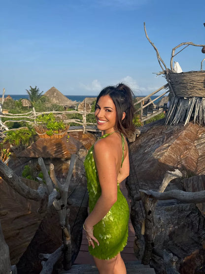 Meshki Primrose Green Sequin Mini