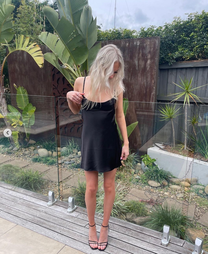 Zara Satin Slip Dress Black Mini