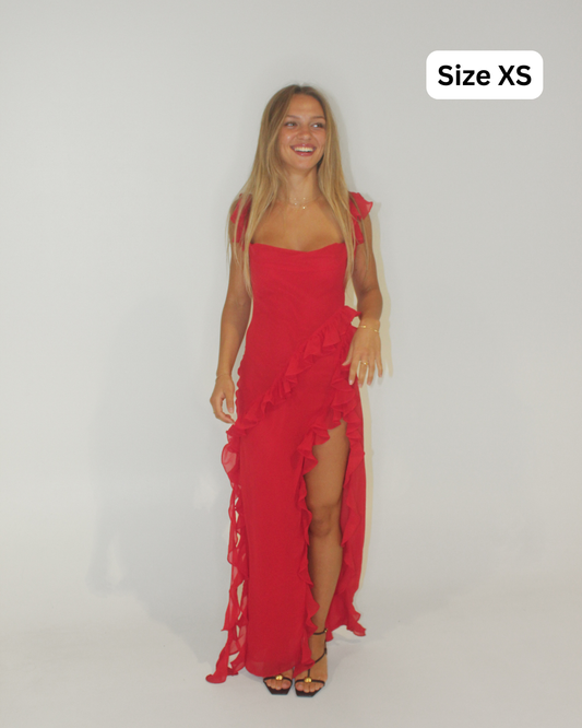 House Of CB Ariela Ruffle Red Maxi