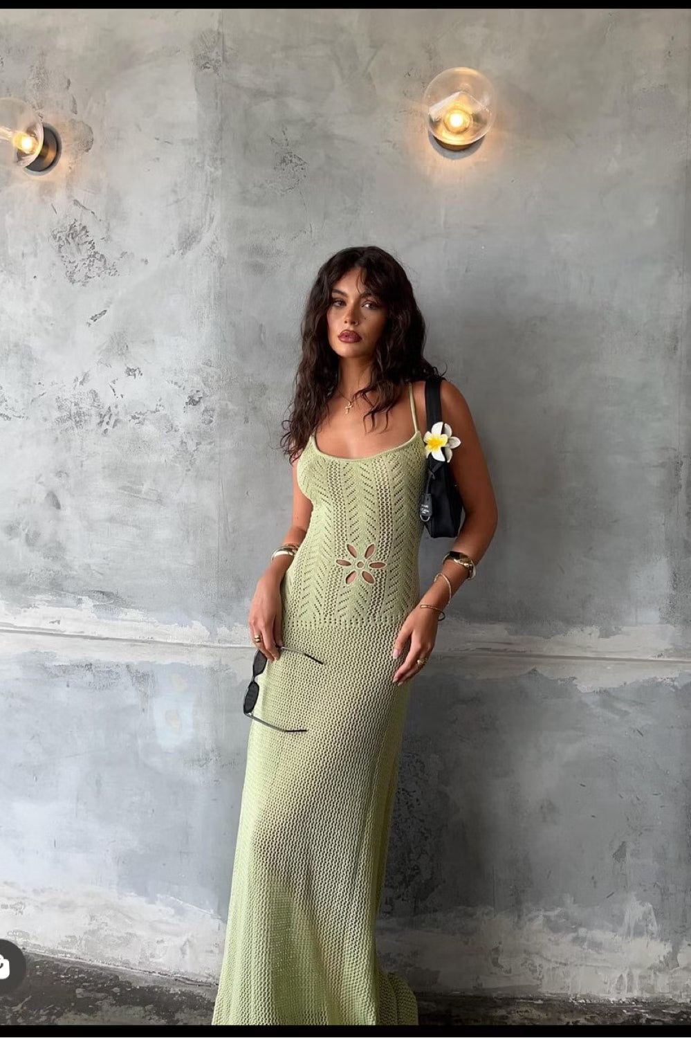 Sasha Therese Dahlia Olive Green Knit Maxi