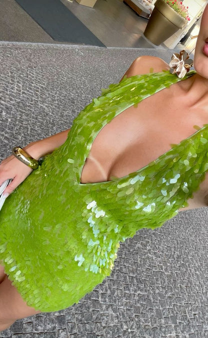 Meshki Primrose Green Sequin Mini